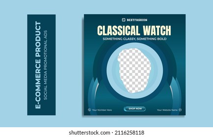 Teal Color Classic Watch Brand Product Social Media Post Or Banner Template Premium Psd