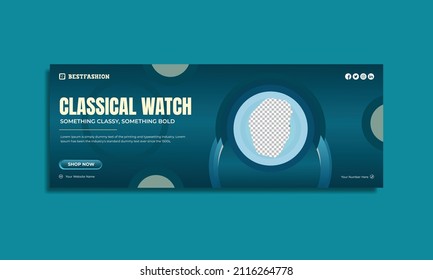 Teal Color Classic Watch Brand Product Social Media, Cover Or Banner Template Premium Psd