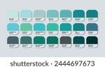 Teal Color Guide Palette with Color Names. Catalog Samples Teal with RGB HEX codes and Names. Metal Colors Palette Vector, Wood and Plastic Teal Color Palette, Fashion Trend Teal Color Palette vector