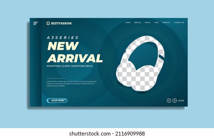 Teal color Headphone brand product Social media post cover Design or banner template Premium