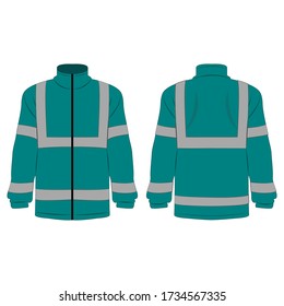 teal color high visibility fleece outdoor jacket isolated vector on the white background