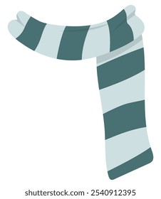 Teal color of knitted scarf flat illustration isolated on a white background.