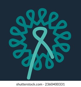 Teal color ribbons in a form of dandelion. Concept for ovarian cancer awareness.