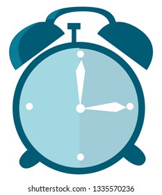 Un reloj despertador de color azul con manos blancas, vectores, dibujos a color o ilustración.