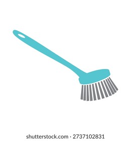A teal colored brush with a long handle and bristles