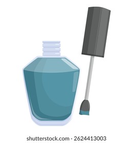Teal colored nail polish bottle is open showing the brush applicator