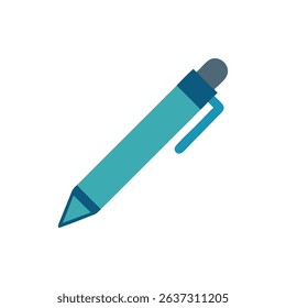 Teal colored pencil on White Background flat vector illustration