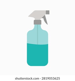 A teal colored spray bottle with a gray trigger nozzle and liquid inside