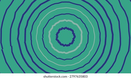 Teal concentric circles with wavy blue and white lines forming a mesmerizing pattern