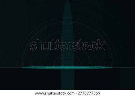 Teal concentric rings emanating from a central beam on black background, abstract