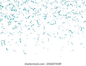 Teal confetti, falling paper ribbons isolated on white background. Birthday party decoration. Vector illustration.