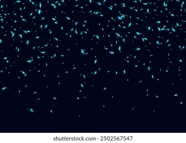 Teal confetti, falling paper ribbons isolated on dark background. Birthday party decoration. Vector illustration