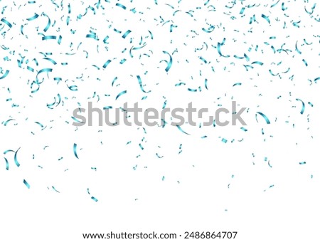 Teal confetti, falling paper ribbons isolated on white background. Birthday party decoration. Vector illustration.