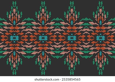 Teal and Coral Floral Stripe Pattern: Seamless Vintage Design for Elegant Wallpapers and Fashionable Textiles