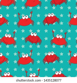 Teal Crab Beach Seamless vector patern. Hand drawn elements make up this unique pattern. Perfect for fabrics, towels, pillows, scrapbooking, gift wrap and more!    