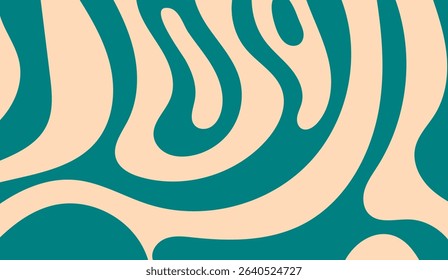 Teal and Cream Swirl Pattern Abstract Background with Organic Rounded Shapes and Retro Feel, Ideal for Modern Digital Design Projects or Creative Backgrounds Offering Visual Interest