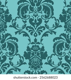 Teal Damask Pattern for Interior Design