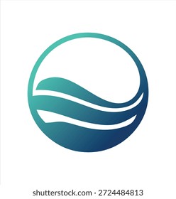 Ein dunkelblaues, kreisförmiges Logo mit stilisierten Wasserwellen, perfekt für maritime, Spa-, Wasserreinigungs- oder Umweltmarken.