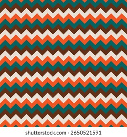 Teal, dark brown, off-white and orange zigzag pattern
