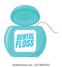 Teal dental floss container with floss for dental care concepts, oral hygiene promotions, health product advertising, and dental presentations.