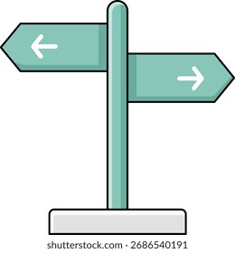 Teal directional signpost with arrows pointing left and right vector
