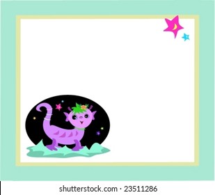 Teal Frame with Alien Lizzy and Stars Vector--this cute Alien is named Lizzy, and she loves to explore unknown territories