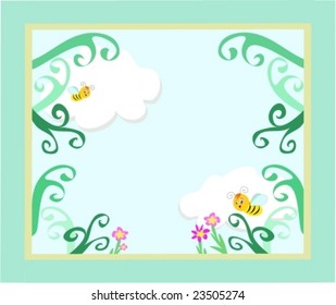 Teal Frame with Plants and Bees Vector--here’s a cute framed design with room to add your own creative ideas