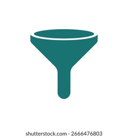 Icono de embudo verde azulado sobre fondo blanco, que representa un Filtrar de datos. Elemento de Ilustración vectorial simple aislado para Diseño gráfico y Web.
