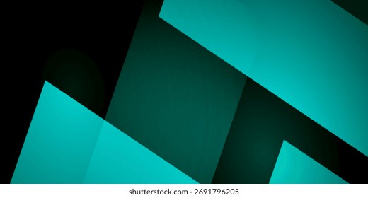 Teal Geometric Abstract Background – Modern Layered Shape Design on Black. A dynamic abstract background featuring overlapping teal geometric shapes arranged on a deep black base. The angled rectangles, smooth gradients and layered structure create a sense of depth, contrast and motion, resulting in a sleek and contemporary visual composition. This design is ideal for digital art, branding materials, presentation slides, promotional graphics, tech‑themed visuals and modern creative projects that rely on bold color accents and clean geometric aesthetics.