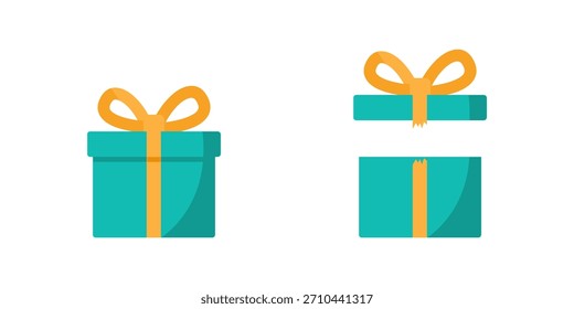 Teal Gift Box Icons Vector. Closed and opened gift box