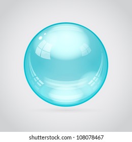 Teal glossy sphere isolated on gray-white background