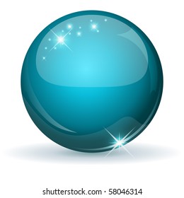 Teal glossy sphere isolated on white.