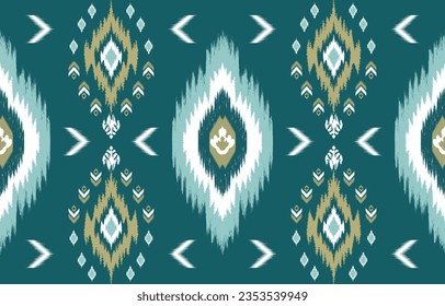 teal and gold ikat pattern fabric by tanyalovesthesun, in the style of folk-inspired motifs