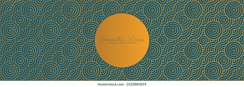 Patrón geométrico sin fisuras de color verde azulado y dorado con ondas concéntricas. Ornamento abstracto elegante del Vector para la decoración lujosa moderna y los fondos elegantes