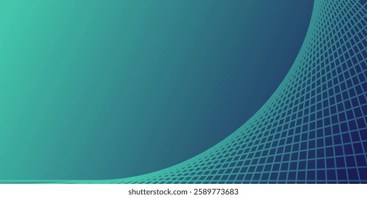 Teal gradient graphic, a grid of lines curves diagonally from the bottom right. 