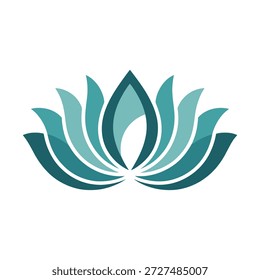 Diseño de logotipo de flor de loto de gradiente verde azulado con múltiples pétalos símbolo de espiritualidad e icono de crecimiento