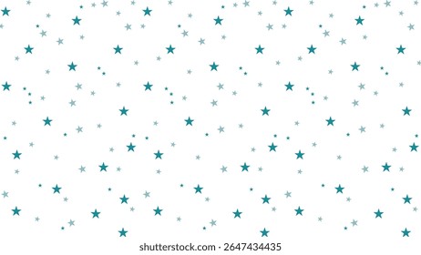 Teal e estrela cinza padrão sem costura no fundo branco. Design de vetor celestial bonito perfeito para crianças decoração de quarto, produtos para bebês, papel de embalagem, impressões de berçário, scrapbooking e projetos digitais.