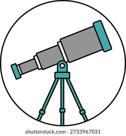 Telescópio azul e cinza em tripé dentro de um círculo negro Astronomia Ciência