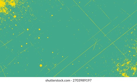 Fondo verde azulado con salpicaduras amarillas y arañazos de pintura de Diseño gráfico Abstractas
