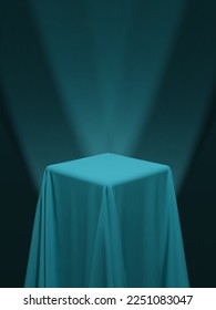 Teal green blue fabric covering a cube or a table vector illustration