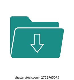 Un ícono verde azulado de la carpeta digital con una flecha blanca hacia abajo que indica la Descarga del archivo o el almacenamiento local.