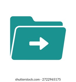 Icono de carpeta digital verde azulado con una flecha blanca que apunta a la derecha indicando movimiento o Cargar.