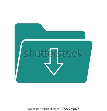 A teal green digital folder icon with a white down arrow indicating file download or local storage.