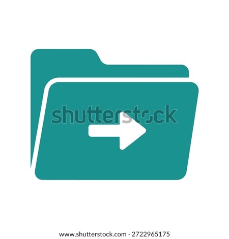 A teal green digital folder icon featuring a white arrow pointing to the right indicating movement or upload.