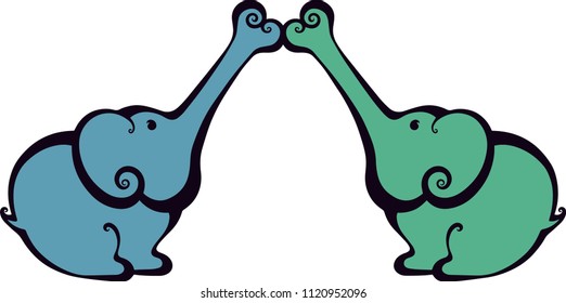 teal and green elephants vector illustration