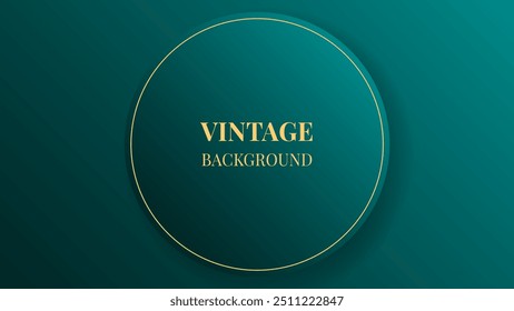 Teal green gradient abstract background with gold round, line and shadows. Modern geometric pattern. Shiny poster or web banner template	