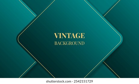 Teal green gradient abstract background with gold rounded squares, lines and shadows. Modern geometric pattern. Shiny poster or web banner template