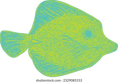 Teal and green illustrated element of a tropical fish