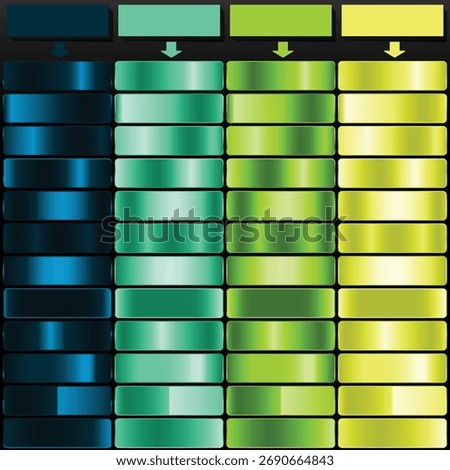 Teal Green Lime and Yellow Metallic Gradient Color Palette.