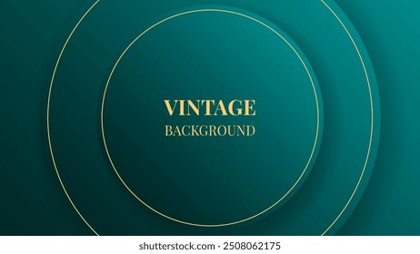 Teal green modern abstract background with gradient rounds and golden lines. Vintage design	